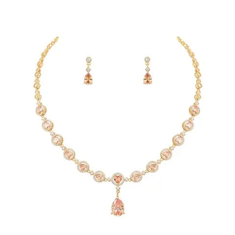 Cubic Zirconia Necklace and Earring Set for Wedding-Custom Stone Color — photo 1