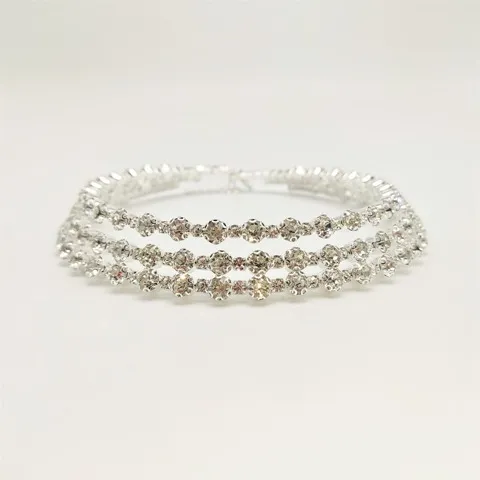 Cubic Zirconia Crystal Choker Necklace Silver Plated 3 Layer — photo 3