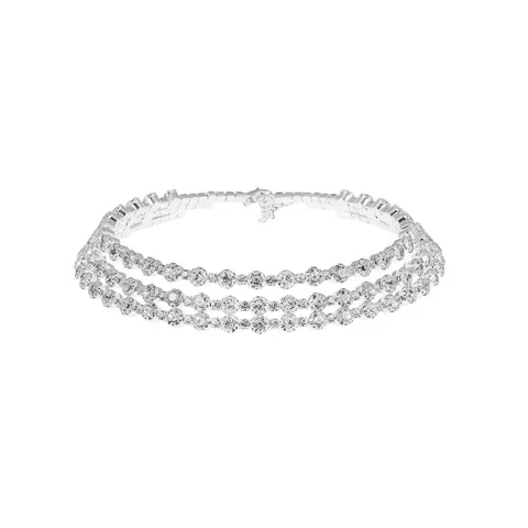 Cubic Zirconia Crystal Choker Necklace Silver Plated 3 Layer — photo 2