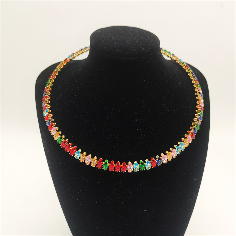 Multi-color necklace shown on a display bust