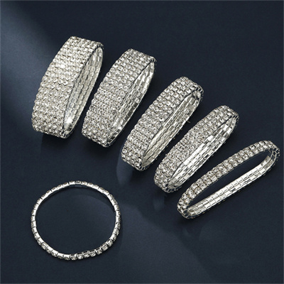 Clear-stone bracelet widths arranged for comparison