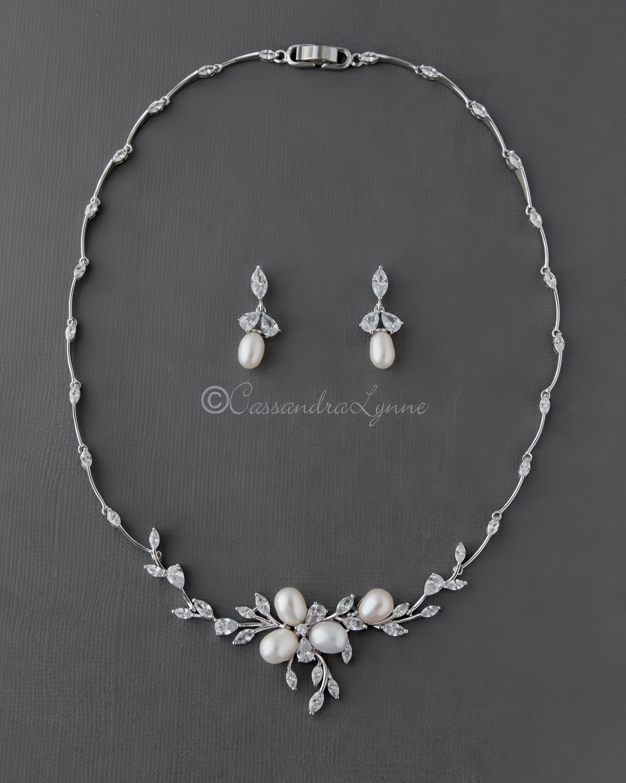 White floral necklace and matching earrings