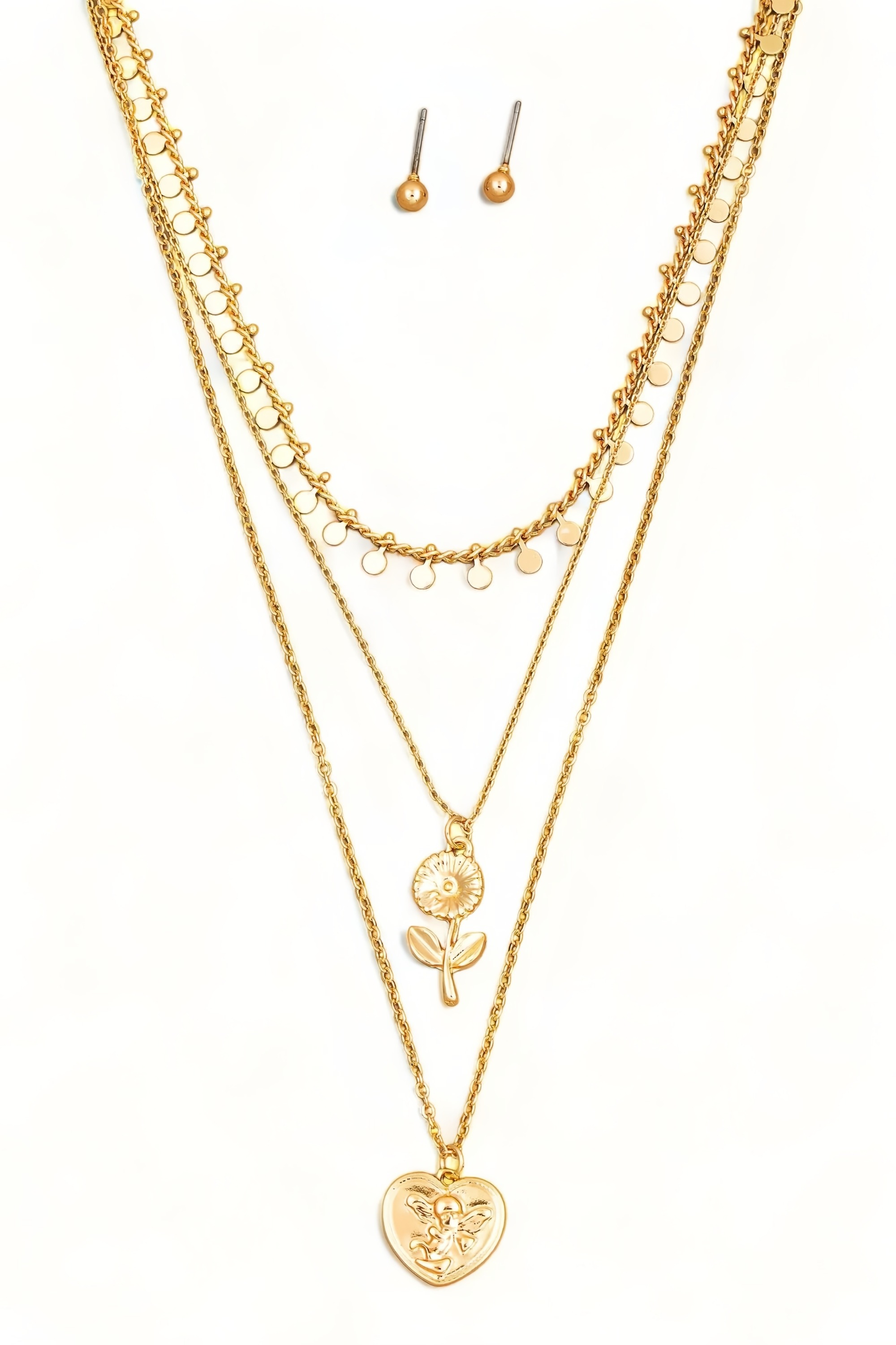 Layered warm-colored necklaces